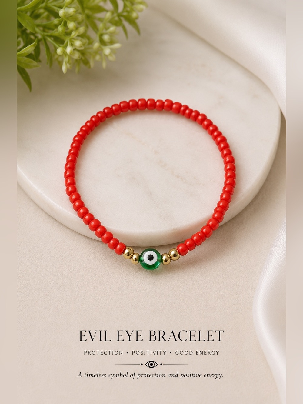 Red Evil Eye Beaded Bracelet - Gold Accent #18